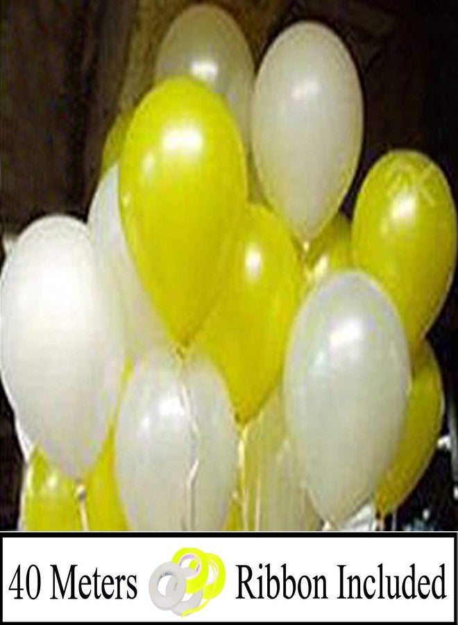AMFIN® (Pack of 100) 10 Inch Yellow & White Metallic Balloons with Matching Ribbon for Decoration,Balloon for Birthday Decor/Anniversary/Party/Baby Shower/Party/Home Decor - Image 2